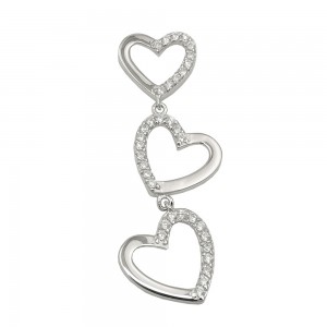 Anhänger Herzen mit Zirkonias glänzend rhodiniert 925 Sterlingsilber