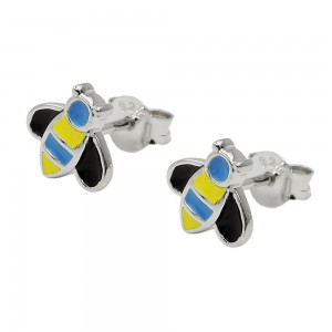 Ohrstecker Ohrring Bienen blau-gelb-schwarz emailliert 925 Sterlingsilber