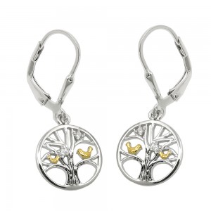 Ohrhänger Ohrringe Brisur Lebensbaum mit Zirkonias bicolor 925 Sterlingsilber