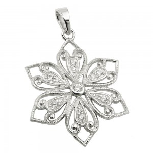 Anhänger filigrane Blume mit Zirkonias glänzend rhodiniert 925 Sterlingsilber