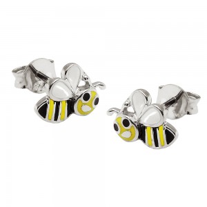 Ohrstecker Ohrring Bienen gelb-schwarz-weiß emailliert 925 Sterlingsilber