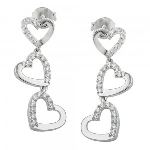 Ohrstecker Ohrring Herzen mit Zirkonias glänzend rhodiniert 925 Sterlingsilber