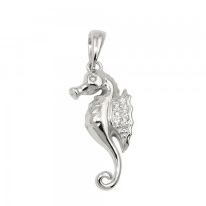 Anhänger Seepferdchen mit Zirkonias glänzend rhodiniert 925 Sterlingsilber