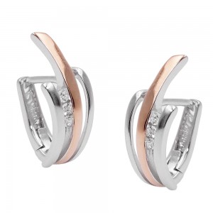 Creolen Klappscharnier Zirkonias bicolor rosé-vergoldet matt-glänzend rhodiniert 925 Sterlingsilber