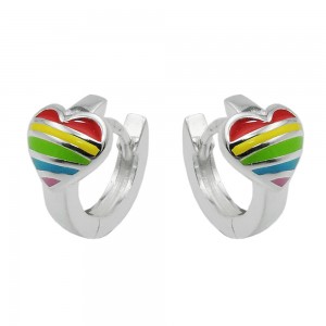 Creolen Klappscharnier Herz regenbogenfarbig 925 Sterlingsilber