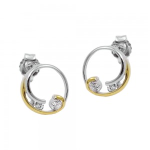 Stecker Kreis mit Spirale bicolor mit Zirkonias 925 Sterlingsilber