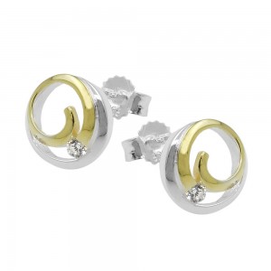 Stecker Spirale bicolor mit Zirkonia 925 Sterlingsilber