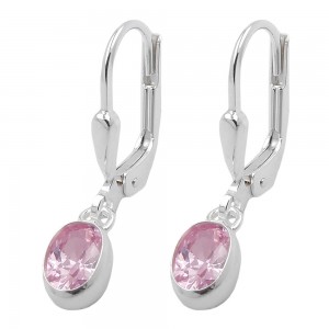 Ohrringe Hänger Brisur ovaler Glasstein pink 925 Silber