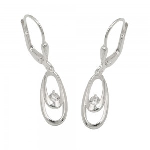 Ohrringe Hänger Brisur Doppel-Oval glänzend mit Zirkonia weiß 925 Silber