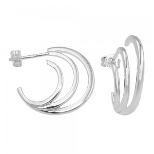 Ohrring Stecker Creole 3 Halbkreise glänzend 925 Silber