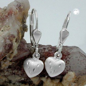 Ohrring Herz matt-diamantiert 925 Sterlingsilber