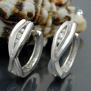 Creolen Ohrringe Zirkonia rhodiniert 925 Sterlingsilber
