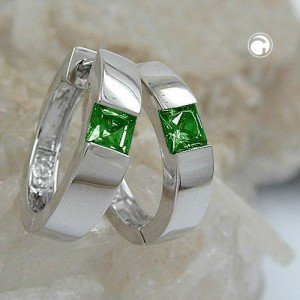 Creolen Ohrringe Glasstein smaragd 925 Sterlingsilber