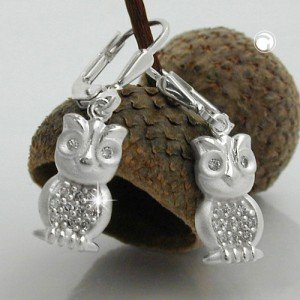 Ohrring Eule matt-glänzend mit Zirkonias 925 Sterlingsilber