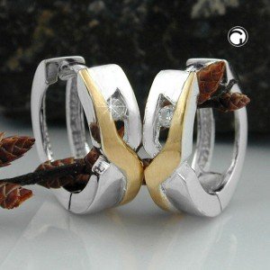 Creolen Ohrringe matt-glänzend Zirkonia 925 Sterlingsilber