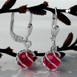 Ohrring synthetischer Rubin 925 Sterlingsilber