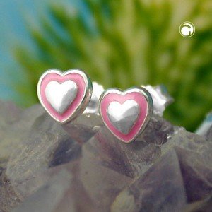 Ohrstecker kleines Herz rosa 925 Sterlingsilber