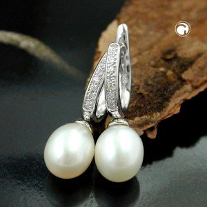 Creole mit Zirkonia mit Perle 925 Sterlingsilber