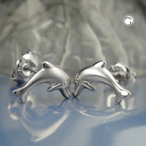 Ohrstecker 10x5mm springender Delfin matt-glänzend rhodiniert 925 Sterlingsilber