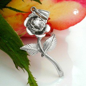 Anhänger Rose mit Stiel 925 Sterlingsilber