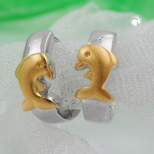 Creolen Ohrringe mit Delfin bicolor 925 Sterlingsilber