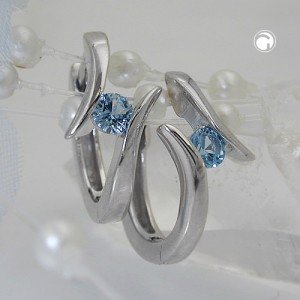 Creolen Ohrringe Glasstein hellblau 925 Sterlingsilber