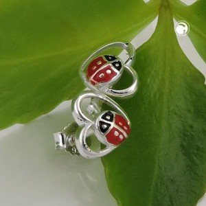 Ohrstecker Marienkäfer im Herz 925 Sterlingsilber