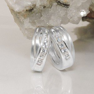 Creolen Ohrringe Zirkonia matt-glänzend 925 Sterlingsilber