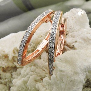 Creolen Ohrringe spitzoval Zirkonia weiß rotvergoldet 925 Sterlingsilber