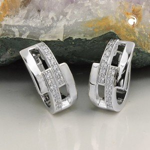 Creolen Ohrringe weiße Zirkonias rhodiniert 925 Sterlingsilber