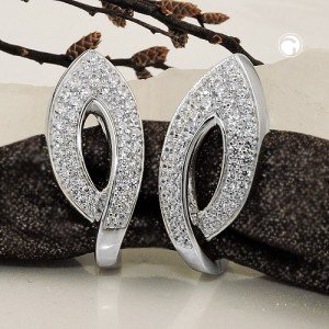 Creolen Ohrringe großes Blatt Zirkonias rhodiniert 925 Sterlingsilber