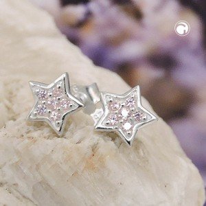 Ohrstecker Stern mit Zirkonias pink 925 Sterlingsilber