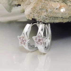 Creolen Ohrringe Stern mit Zirkonias pink 925 Sterlingsilber