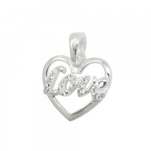 Anhänger Herz mit Schriftzug -Love- Zirkonia 925 Sterlingsilber