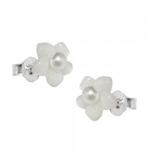 Stecker kleine Blume perlmutt mit Perle 925 Sterlingsilber