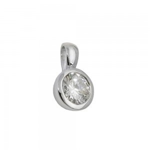 Anhänger Zirkonia rund in Zargenfasung glänzend rhodiniert 925 Sterlingsilber