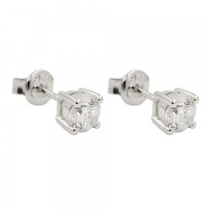 Stecker Zirkonia viereckig gefasst rhodiniert 925 Sterlingsilber