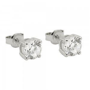 Stecker Zirkonia viereckig gefasst rhodiniert 925 Sterlingsilber