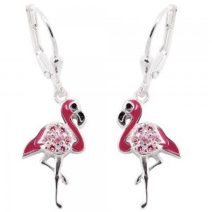 Ohrhänger Ohrringe Brisur Stelzenvogel pink mit rosa Zirkonias 925 Sterlingsilber