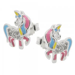Stecker Kinderohrring Fabelwesen Pferd mit Horn Zirkonia 925 Sterlingsilber