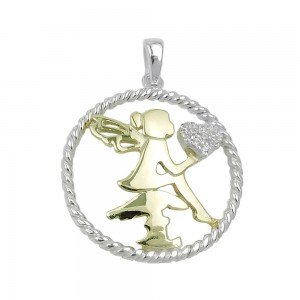 Anhänger Elfe bicolor mit Herz aus Zirkonias 925 Sterlingsilber