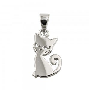 Anhänger Katze glänzend rhodiniert 925 Sterlingsilber