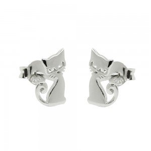 Ohrstecker Ohrring Katze glänzend rhodiniert 925 Sterlingsilber