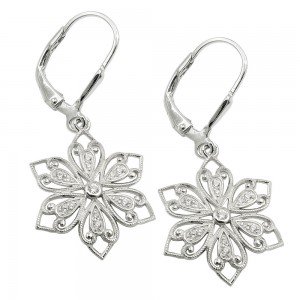 Ohrhänger Ohrringe Brisur filigrane Blume mit Zirkonias rhodiniert 925 Sterlingsilber