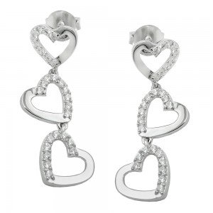 Ohrstecker Ohrring Herzen mit Zirkonias glänzend rhodiniert 925 Sterlingsilber