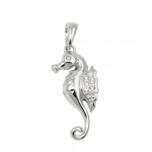 Anhänger Seepferdchen mit Zirkonias glänzend rhodiniert 925 Sterlingsilber