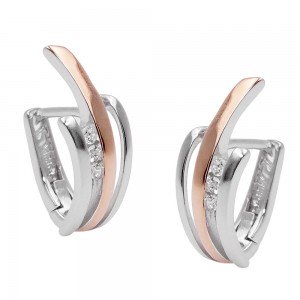 Creolen Klappscharnier Zirkonias bicolor rosé-vergoldet matt-glänzend rhodiniert 925 Sterlingsilber
