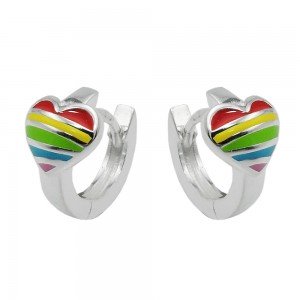 Creolen Klappscharnier Herz regenbogenfarbig 925 Sterlingsilber
