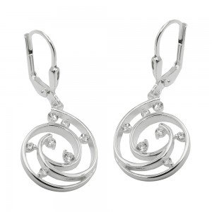 Ohrringe mit Klappbügel Brisur Spirale mit Zirkonias 925 Sterlingsilber