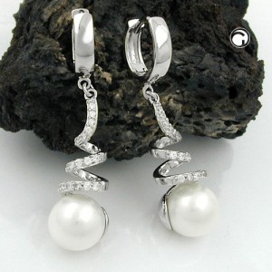 Creole mit Perle und Zirkonia 925 Sterlingsilber